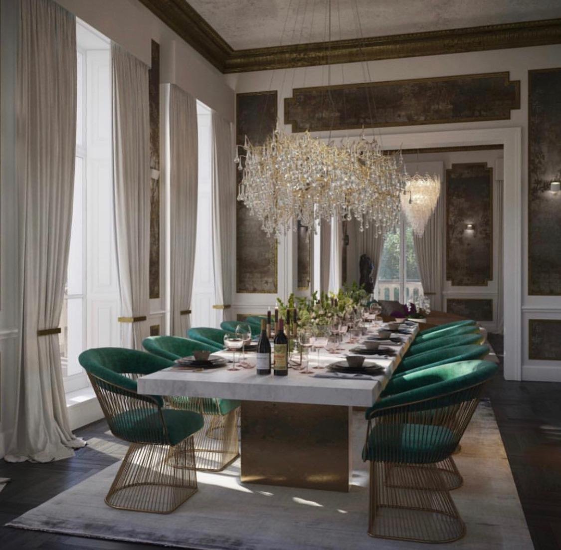 Opulent Marble Dining Table with Velvet Chairs - Image 2